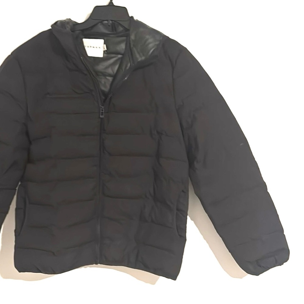 Topman Size M Puffer Black Quilted Jacket Coat